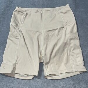 Oalka Women's Shorts Side Pockets High Waist Workout Running Yoga Nude Tan Small